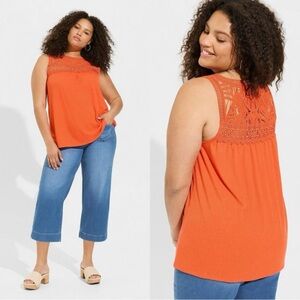 Torrid Texture Jersey Crew Neck Lace Yoke Swing Tank